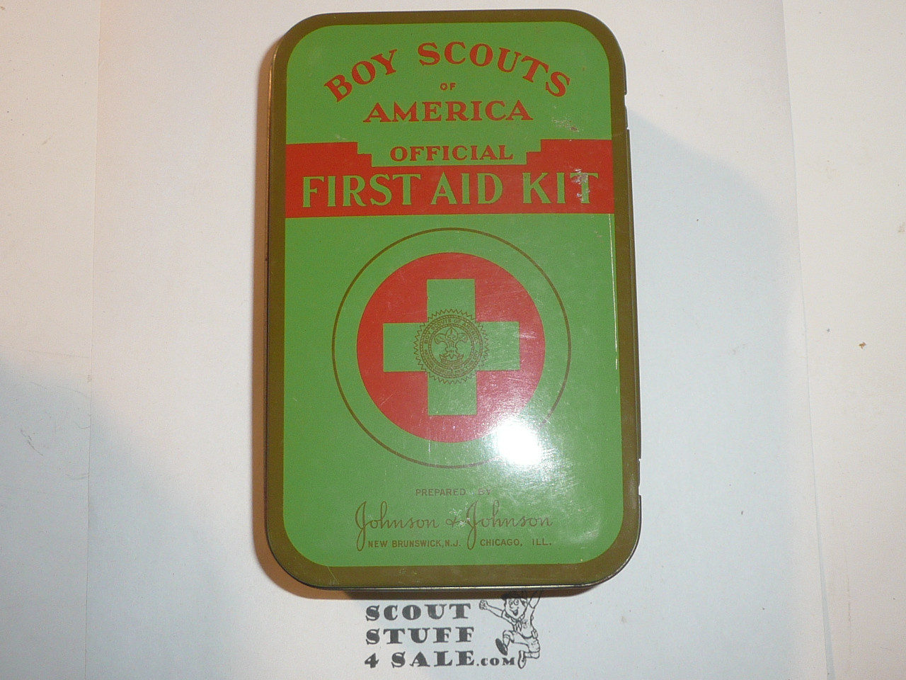 1930's Boy Scout Johnson and Johnson First Aid Tin, With Contents, Near Mint Condition