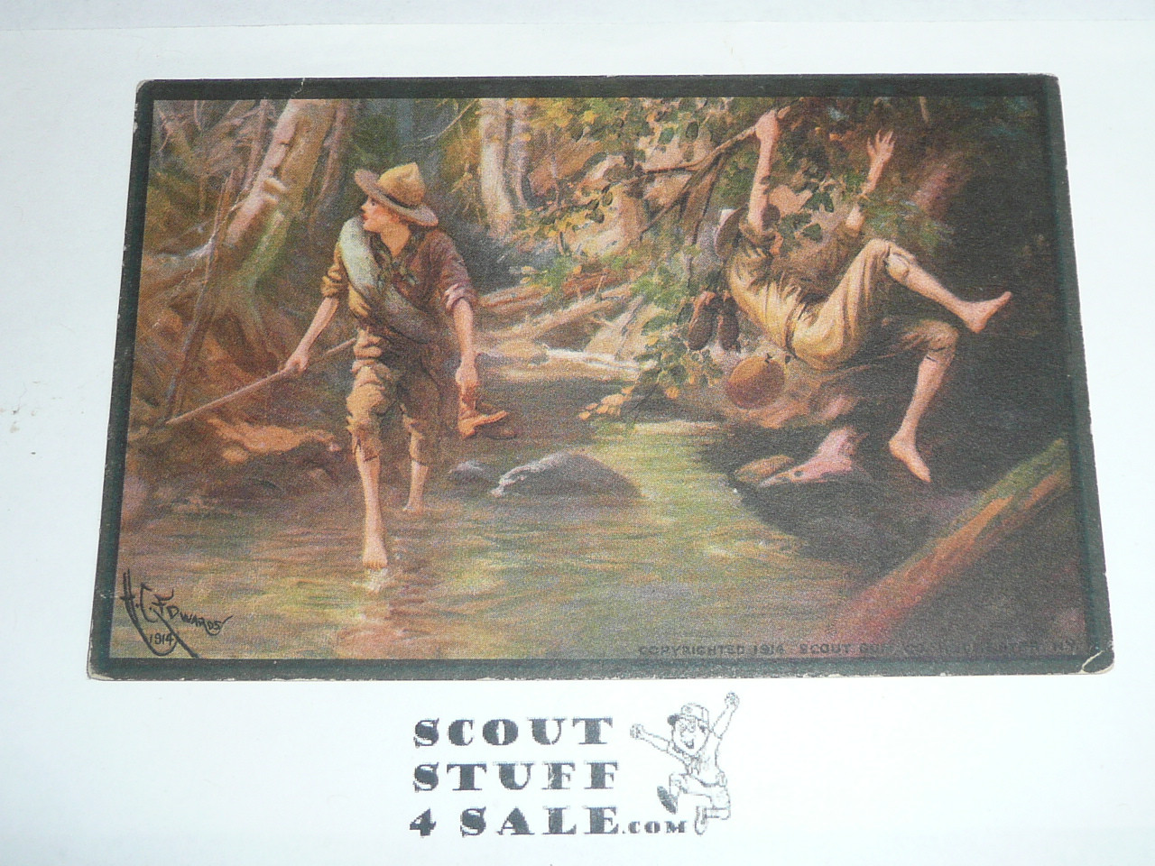 1914 Scout Gum Company 12 Postcard Boy Scouts Of America Set, Card #6 Hiding a Trail