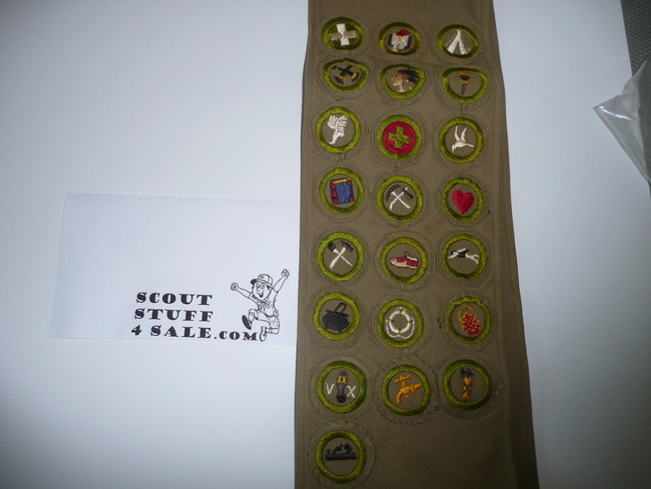 1940's Boy Scout Merit Badge Sash with 22 wide crimped merit badges