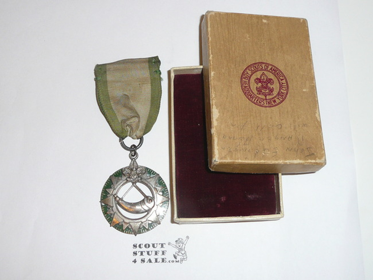 Ranger Award Medal, 1940's, Lite wear to pendant but ribbon has some fade and pin bar is missing, Original Box