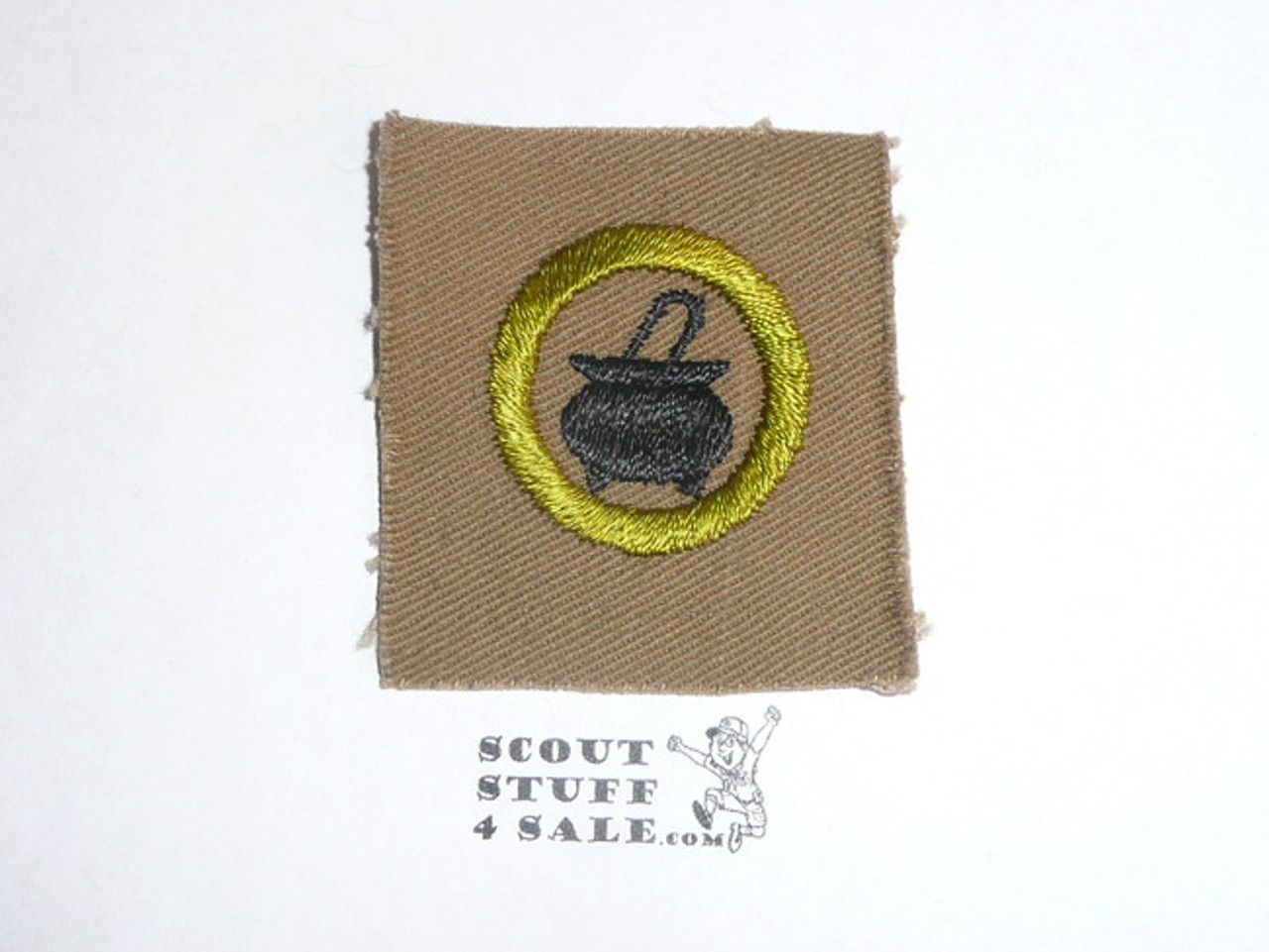 Cooking - Type A - Square Tan Merit Badge (1911-1933), BSA emblem printed on back