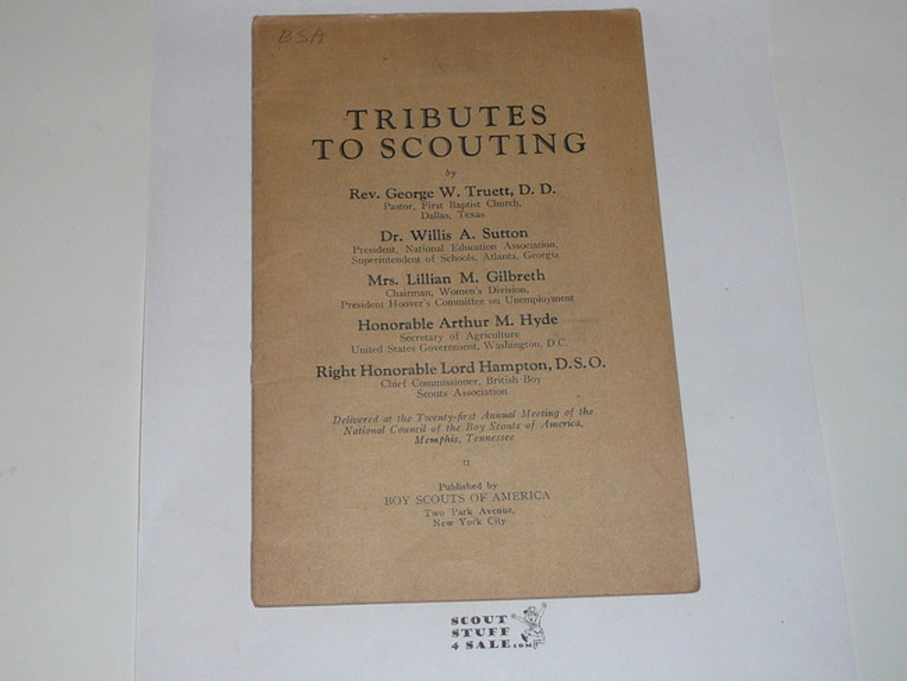 1931 Tributes to Scouting presented at 21st Annual Meeting of the National Council of the Boy Scouts of America, Rarest Boy Scout Service Library Title by far