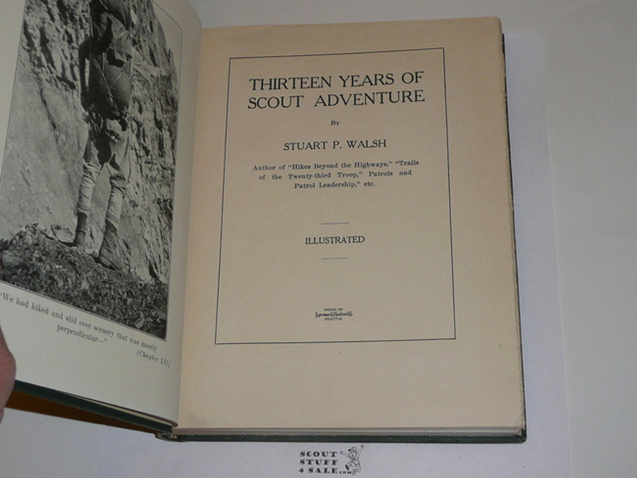 1923 Thirteen Years of Scout Adventure, By Stuart Walsh, 1923, 175 pages of stories by a man who was a Scout in the earliest days of the movement, pictures too