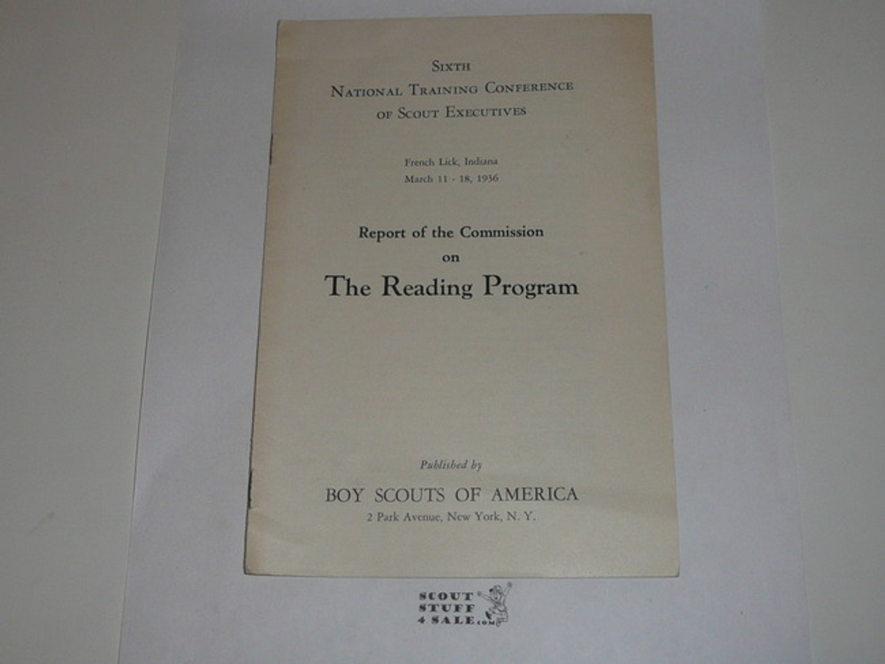 1936 Report of the Commission on The Reading Program from the 6th National Training Conference of Scout Executives, part of the BSA Reading Campaign