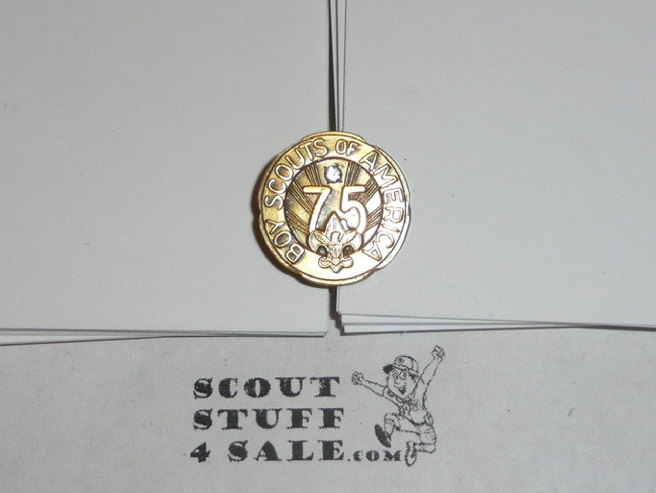 75 Year Veteran Pin, faceted diamond at top, 1980's issue, post back