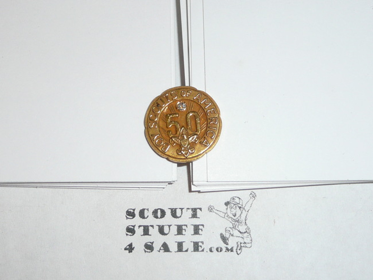 50 Year Veteran Pin, early 1960's Issue, 10K GOLD with a faceted diamond, threaded spin post back