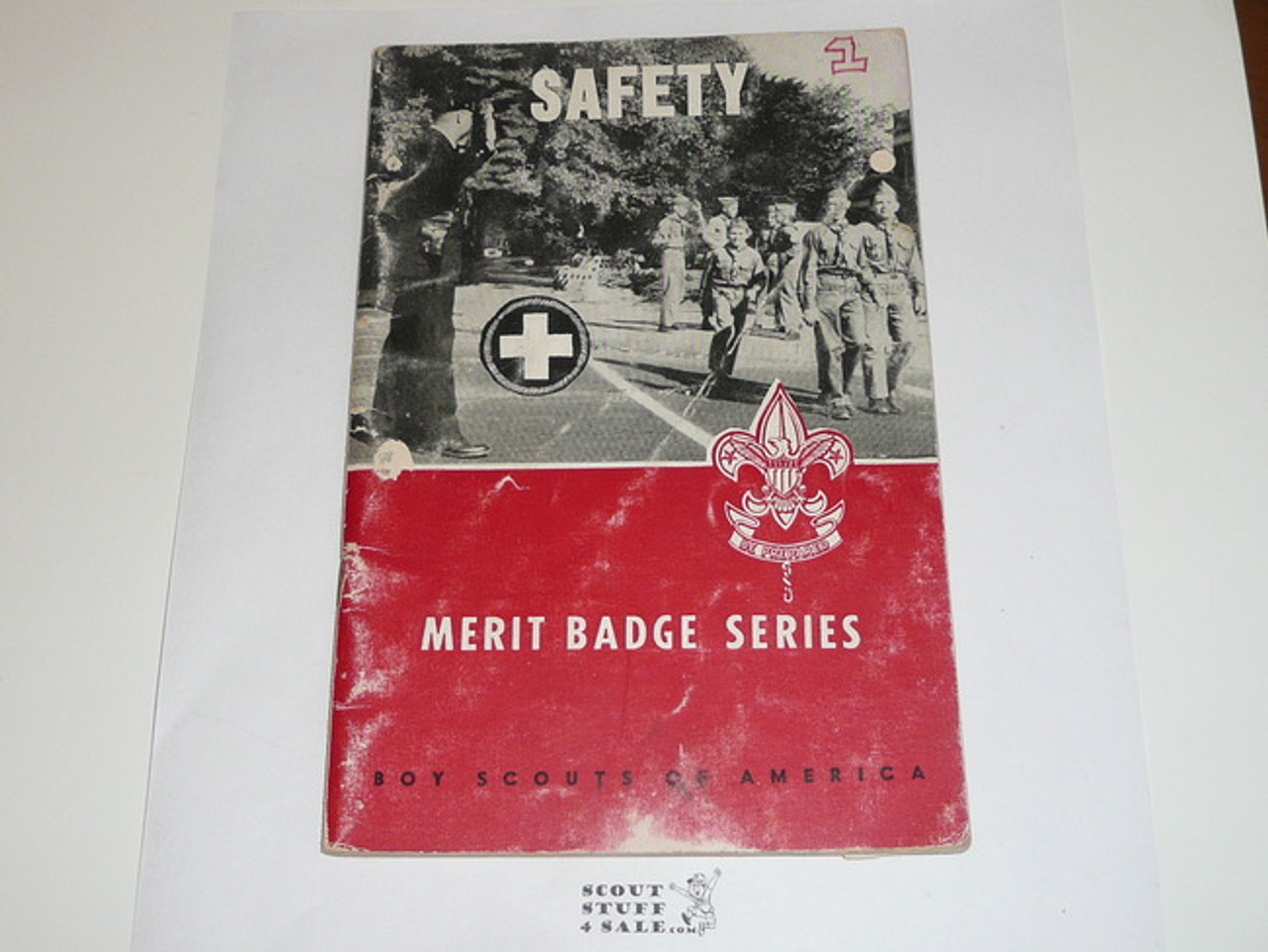 Safety Merit Badge Pamphlet, Type 6, Picture Top Red Bottom Cover, 1-61 Printing, lt wear to cover