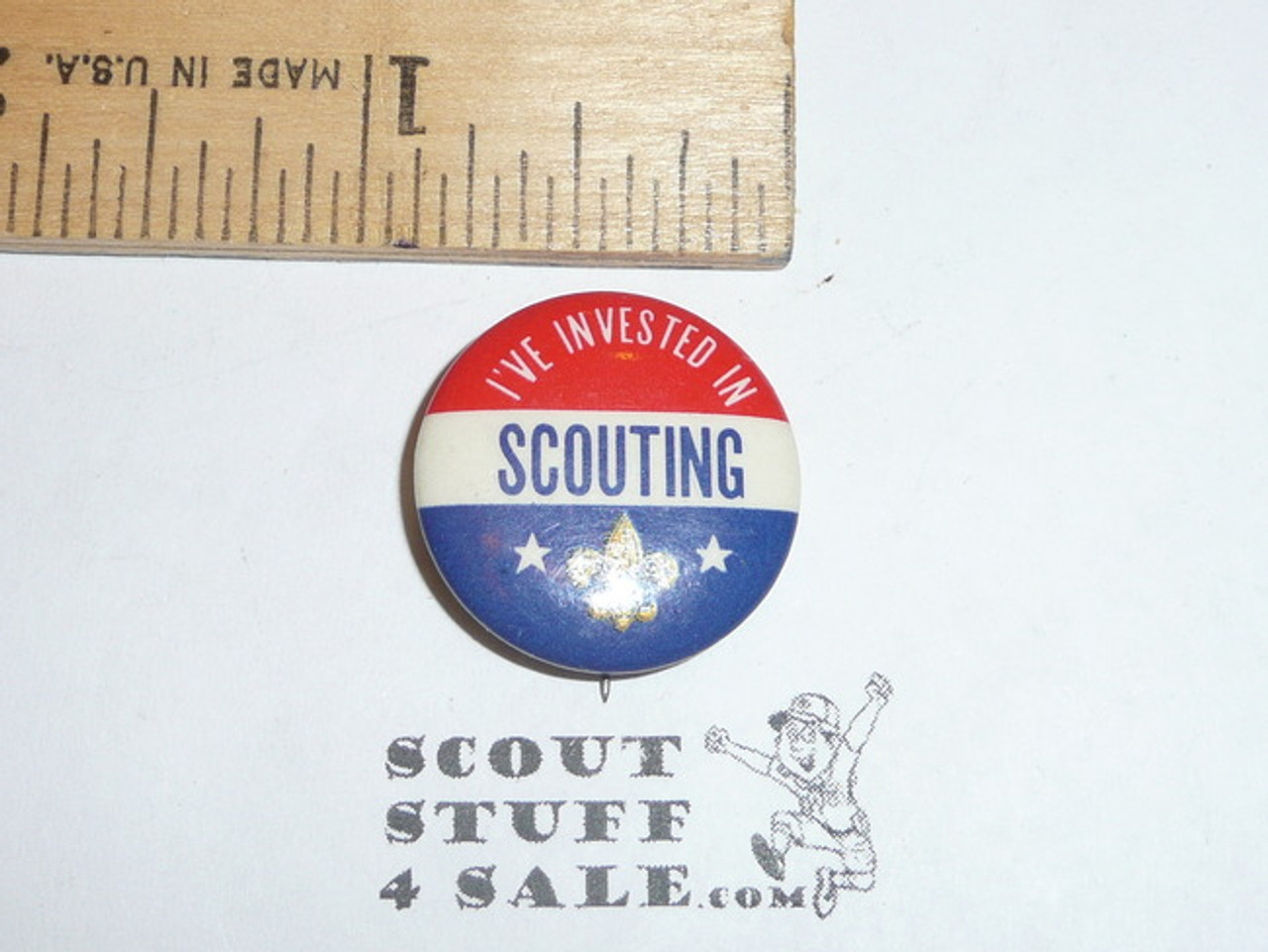 I've Invested in Scouting Celluloid Boy Scout Button, 1950's