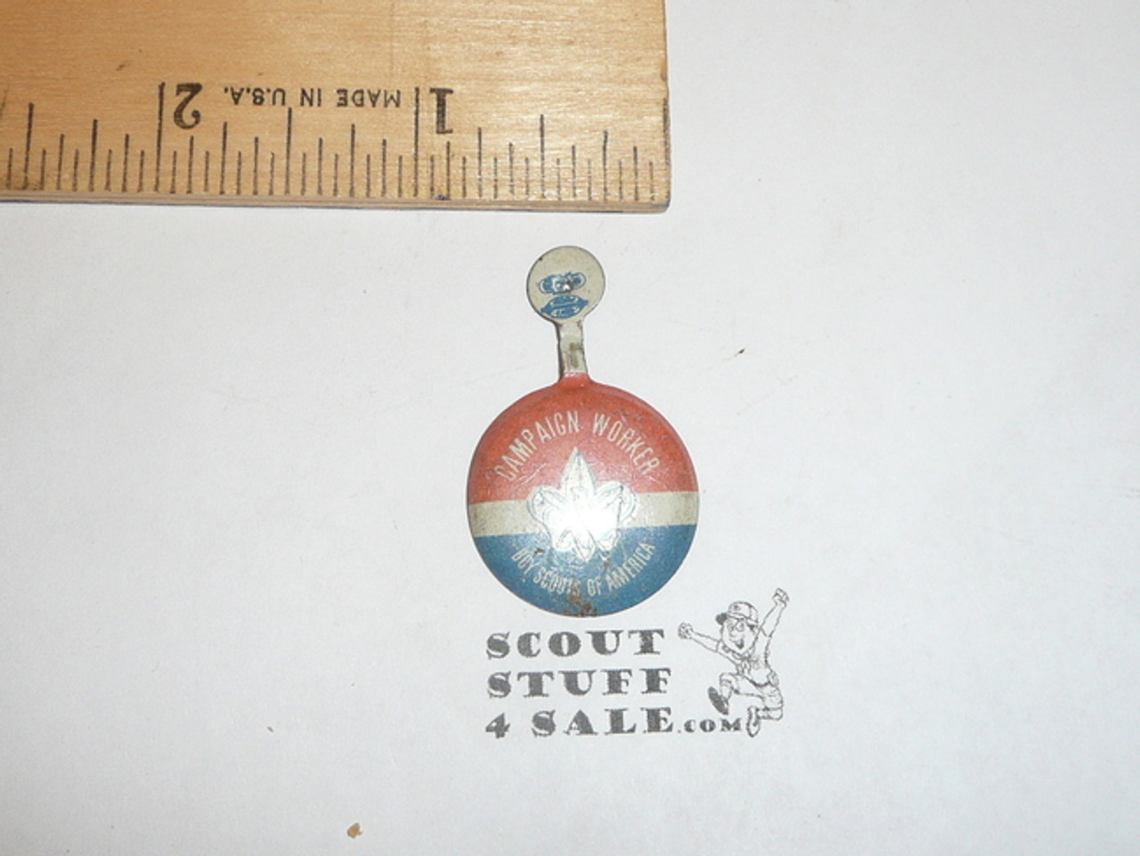 Campaign Worker Boy Scout Tin Button, 1950's-60's, some wear