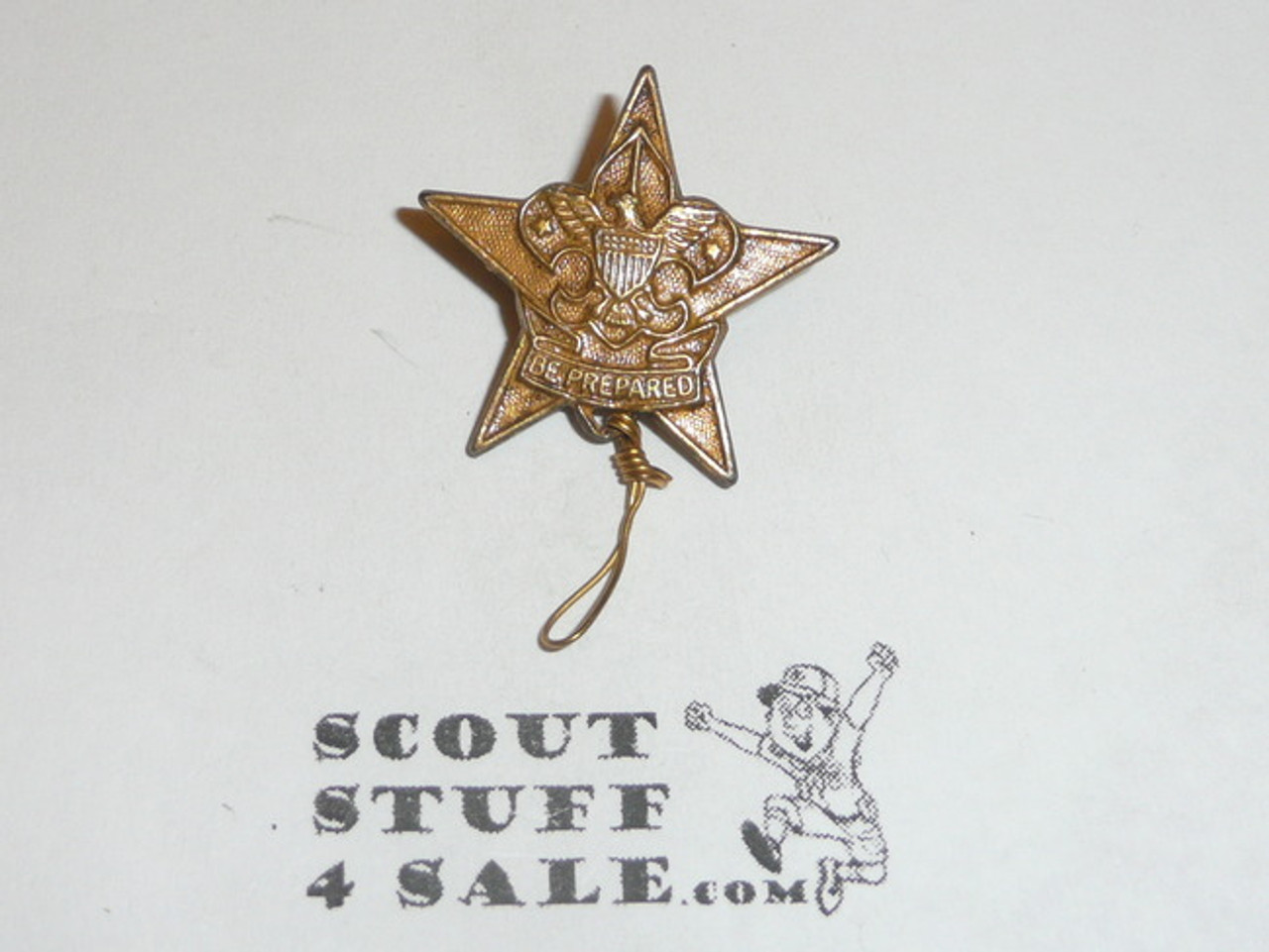 Star Scout Rank Pin, bent Wire Clasp, 21mm wide, Wire Knot, Marked STERLING