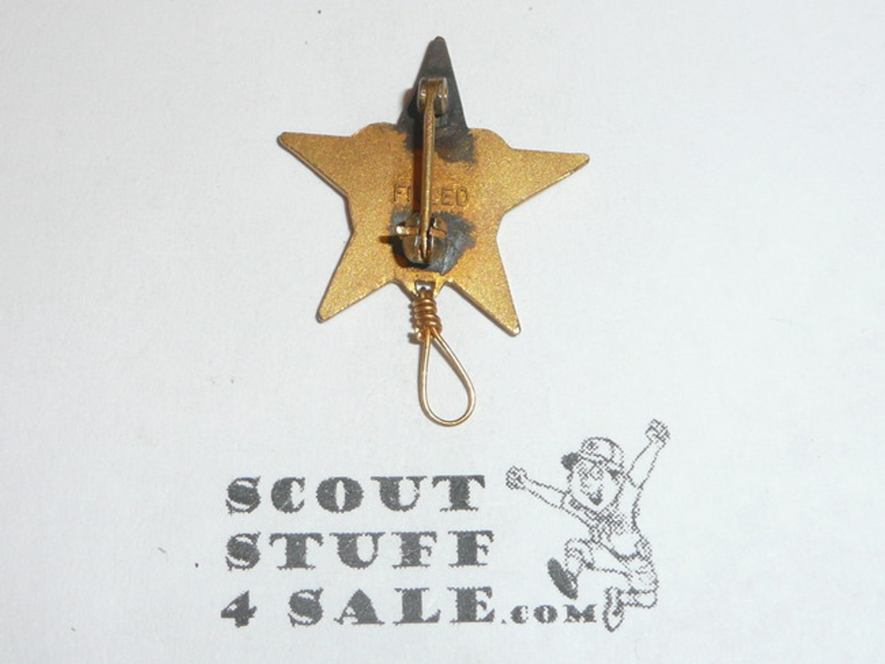 Star Scout Rank Pin, Spin lock Back, 21mm wide, Wire Knot, Gold Filled