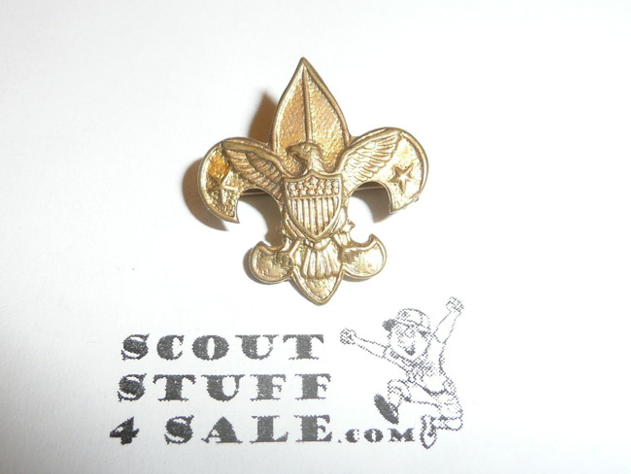 Tenderfoot Scout Rank Pin (Could be used as Generic Scouting Collar Pin), crude wire Clasp, 20mm Wide, Stamped tin for WWII War Production