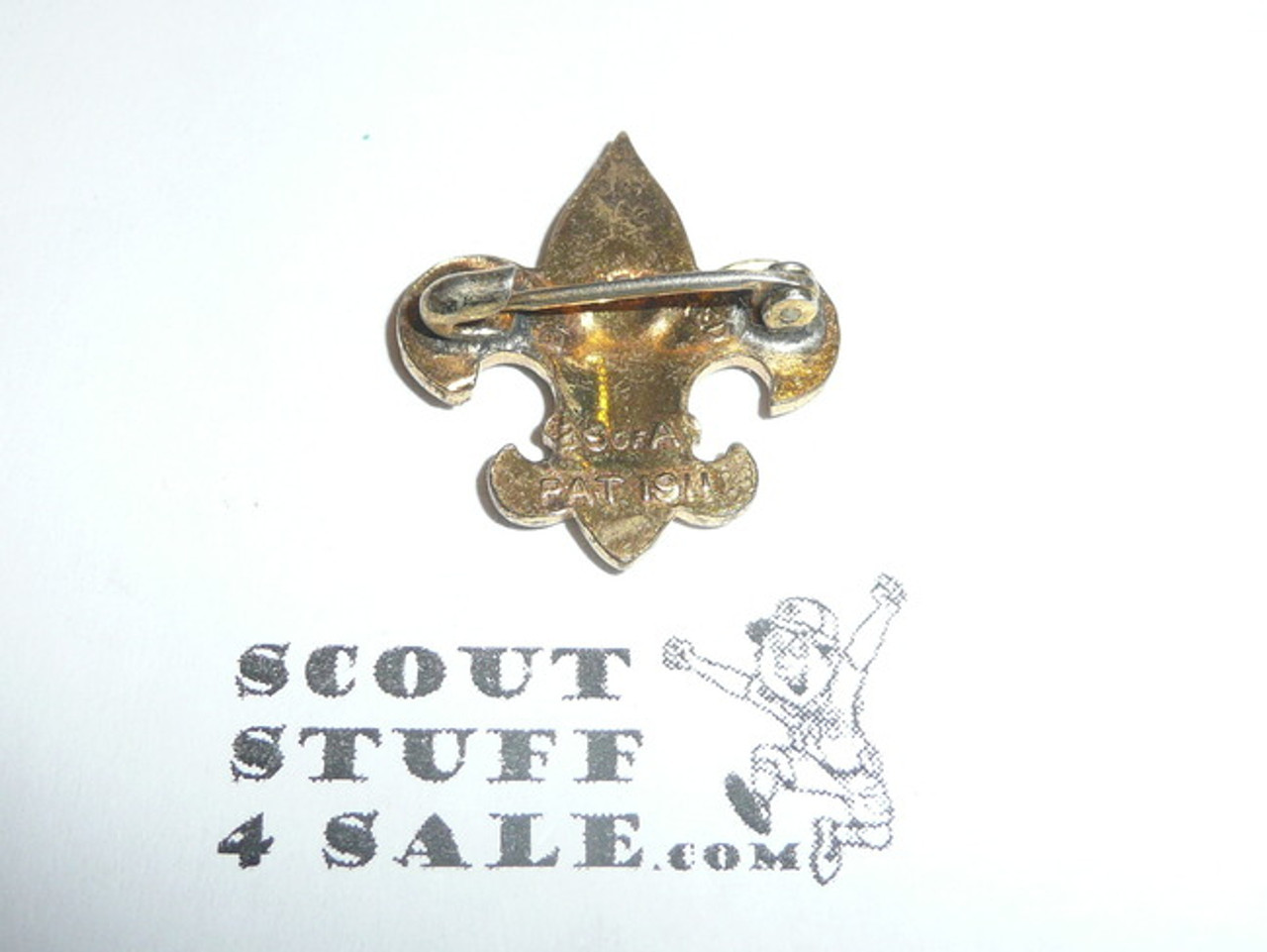 Tenderfoot Scout Rank Pin (Could be used as Generic Scouting Collar Pin), Safety Pin Clasp, 20mm Wide, Be Prepared & BS of A & Pat. 1911 back markings, notched Back