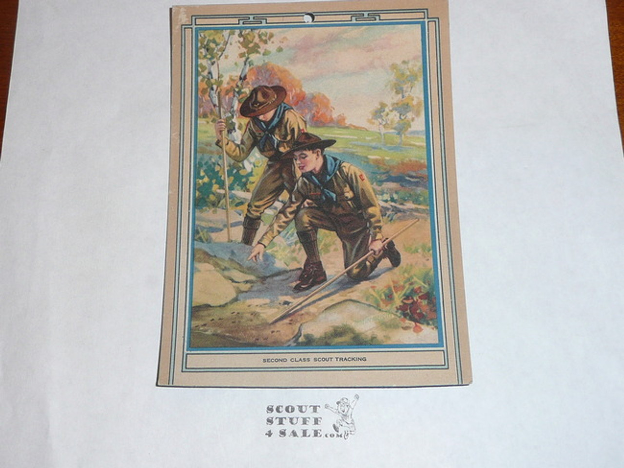 "Second Class Scout Tracking", Henry Hintermeister 1920's Boy Scout Painting Reproduced on Cardstock, 4"x5", hole punched at top