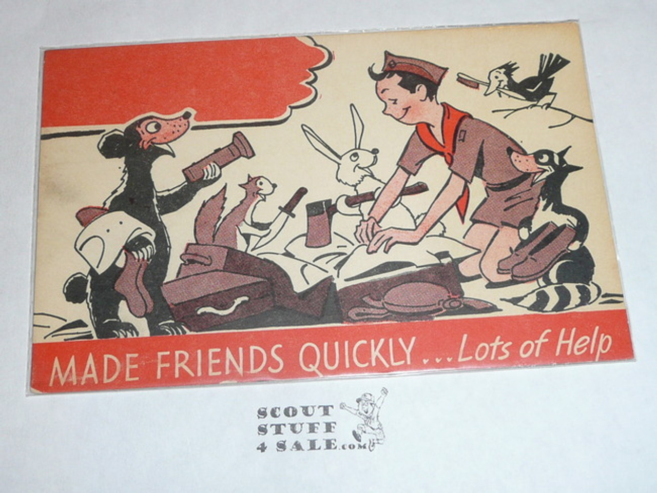 Generic BSA National Supply Cartoon Post card, Made Friends Quickly, 1958