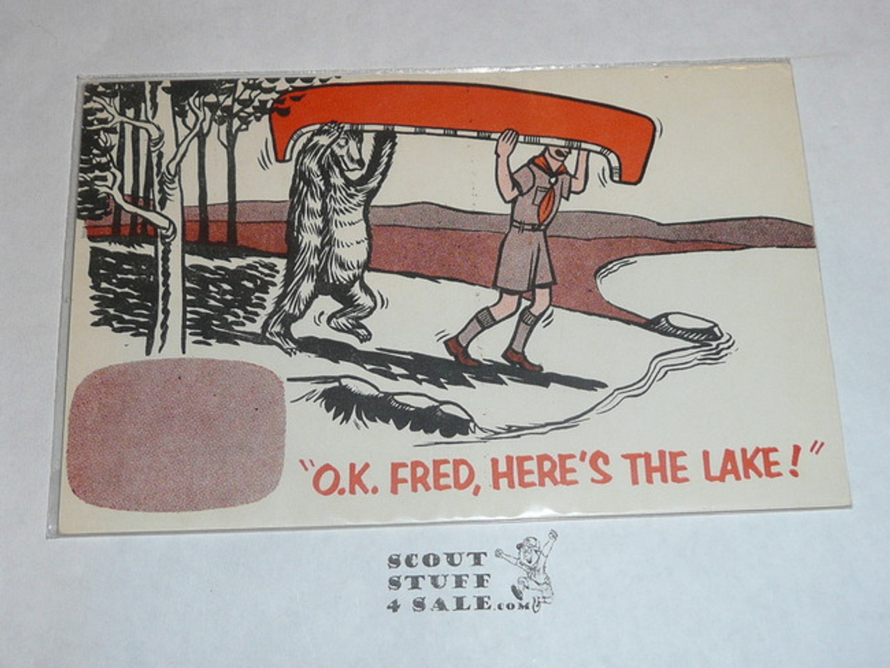 Generic BSA National Supply Cartoon Post card, Ok Fred Here's the Lake, 1956