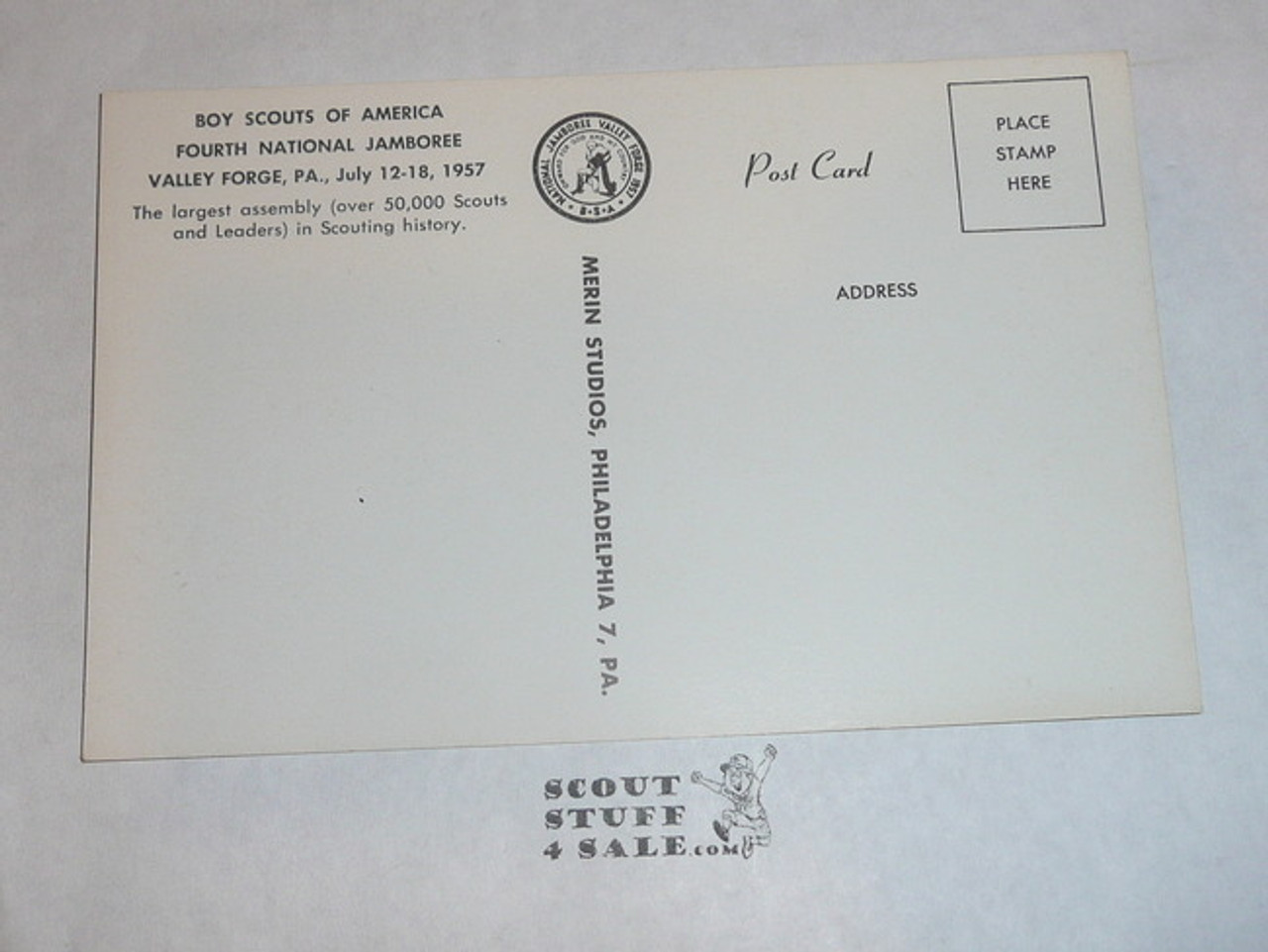 1957 National Jamboree Post Card, Official Post card, Valley Forge Arch