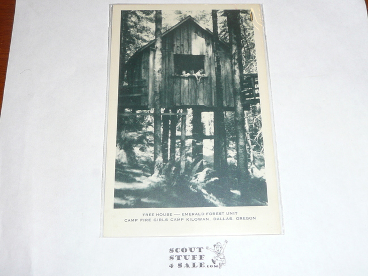 Girl Scout Post card, Camp Kilowan Tree House, Artvue, 1940's-60's