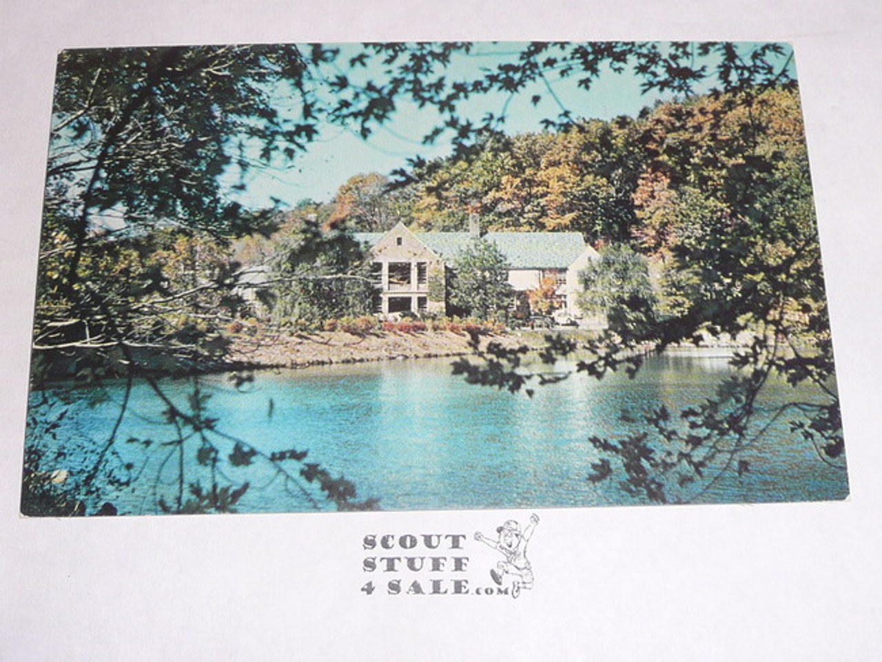 Schiff Scout Reservation Post card, view of building from lake