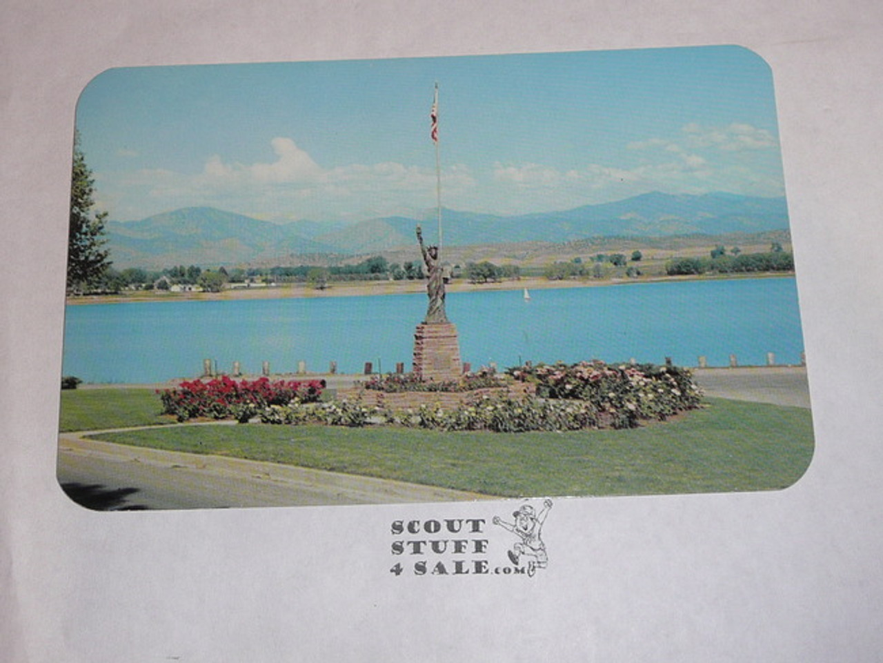 Boy Scout Monument at Lake Loveland CO Post card