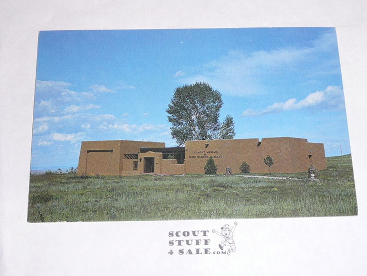 Philmont Scout Ranch Post card, Seton Museum with large tree behind, 1950's-80's