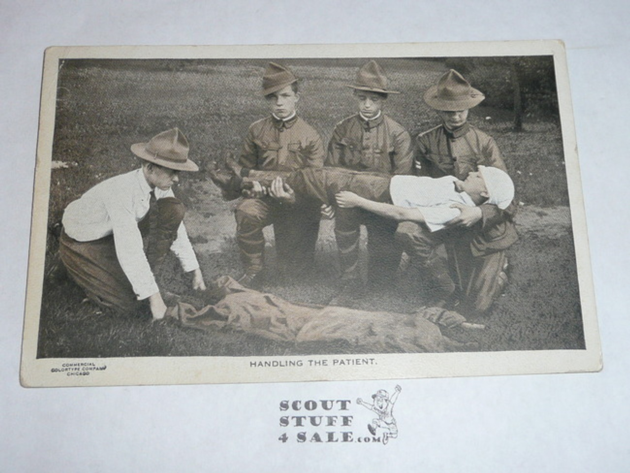 Boy Scouts Handling the Patient Post card, 1920