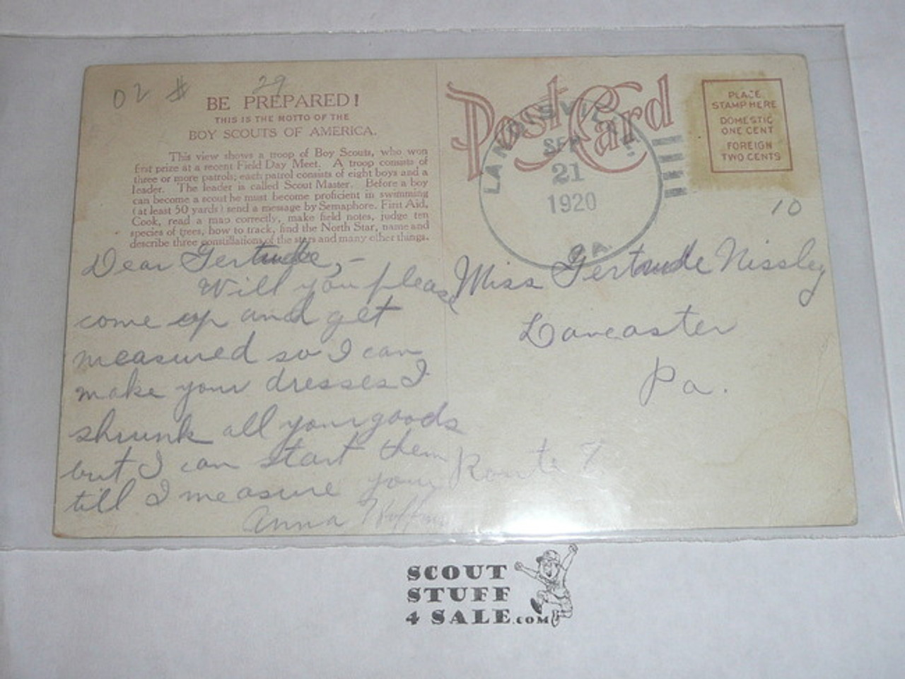 Boy Scouts on Parade Post card, 1920