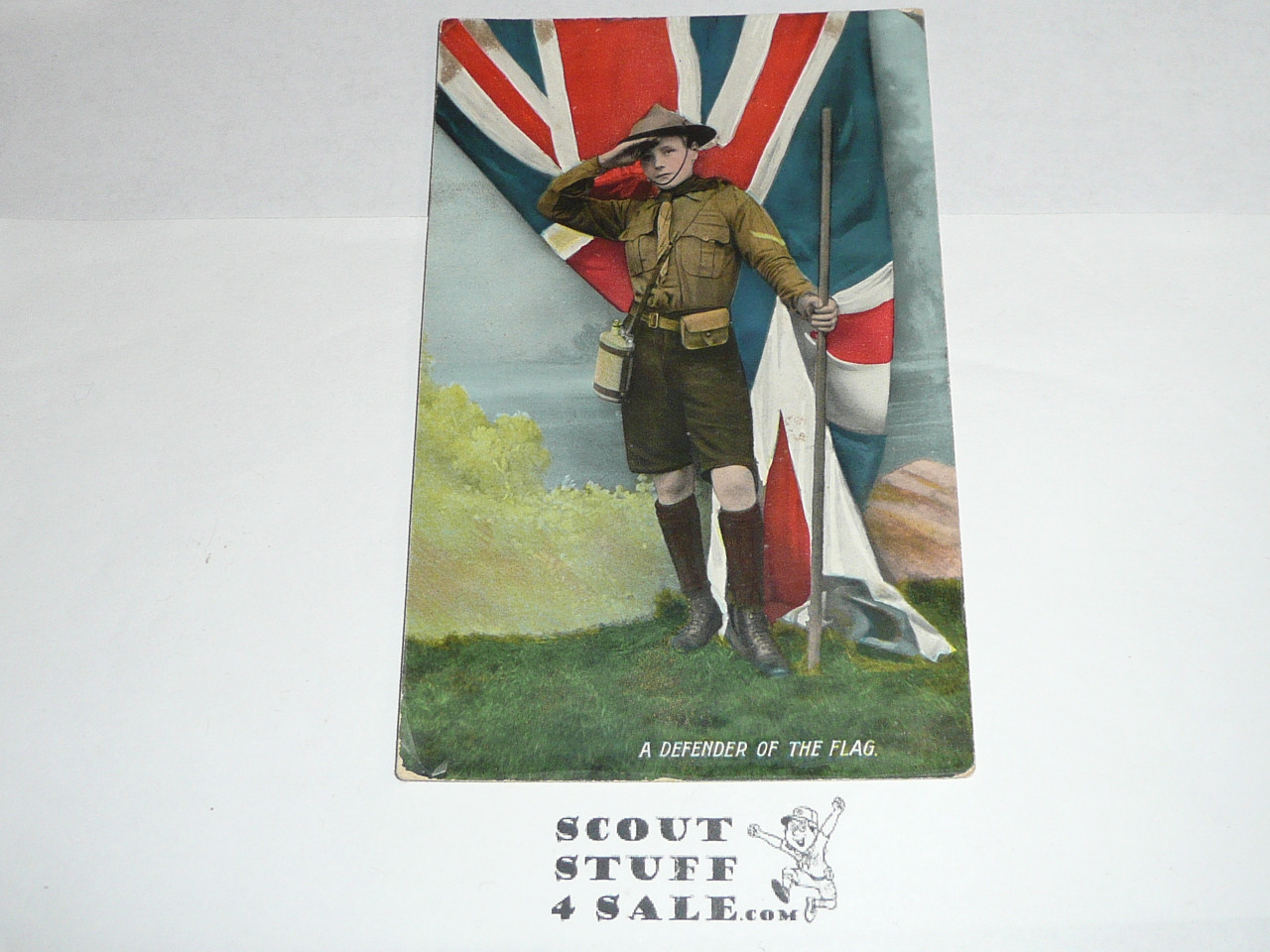 Teen's British Boy Scout Postcard, A Defender of The Flag