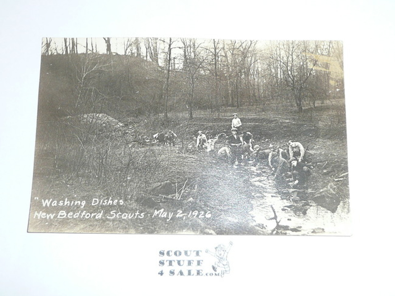 1926 Boy Scout Postcard, New Bedford Scouts Washing Dishes