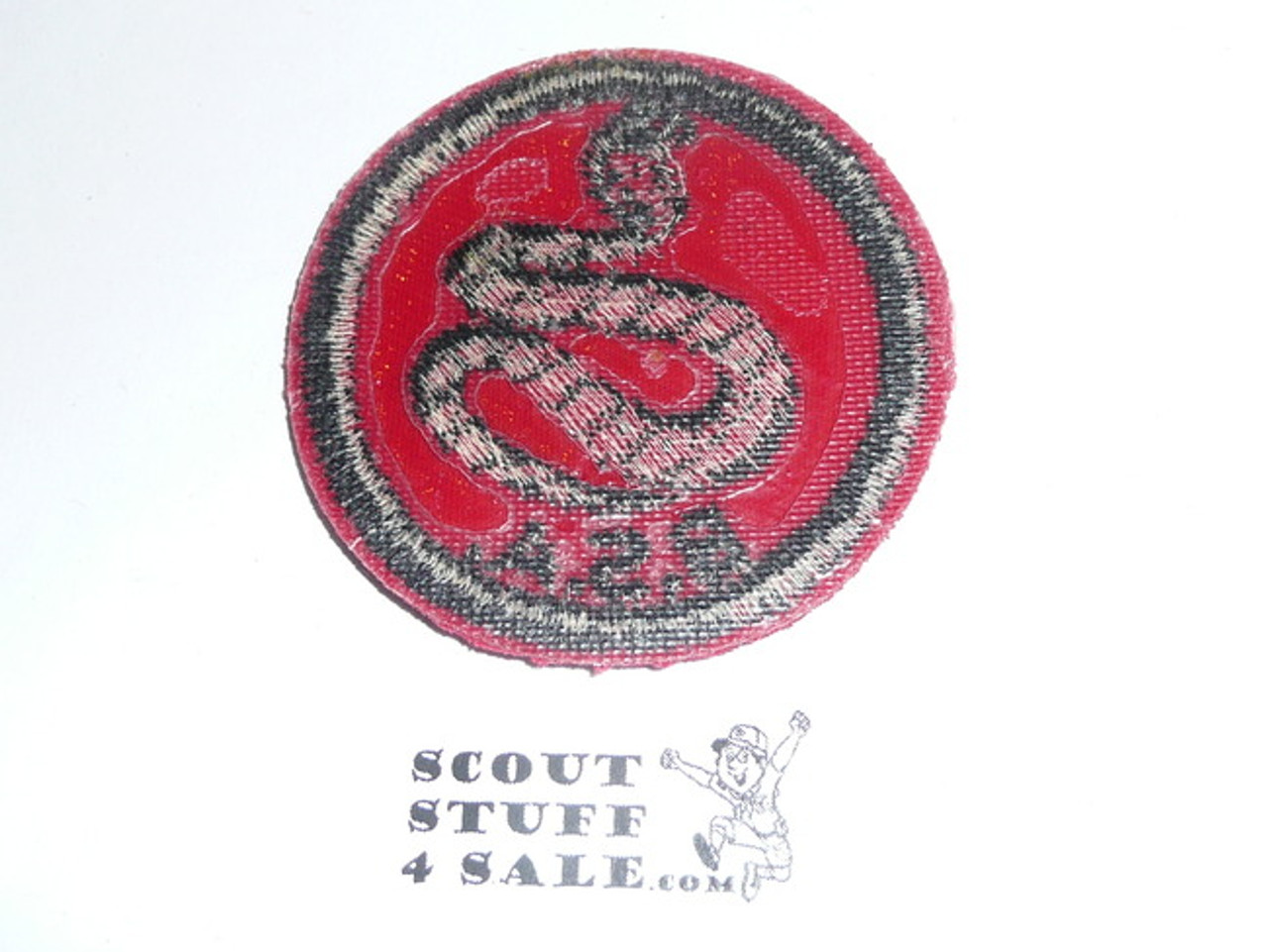 Cobra Patrol Medallion, Red Twill with plastic back, 1955-1971