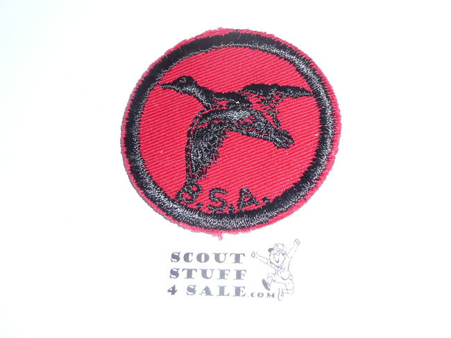 Duck Patrol Medallion, Red Twill with gum back, 1955-1971