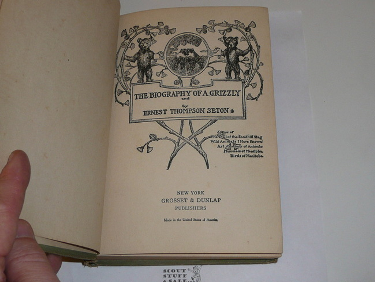 The Biography of a Grizzly, By Ernest Thompson Seton, 1923, Every Boy's Library Edition, Type Two Binding, with pieces of the dust jacket