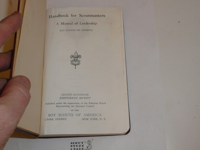 1934 Handbook For Scoutmasters, Second Edition, Eighteenth Printing, near MINT Condition, Maroon color cover