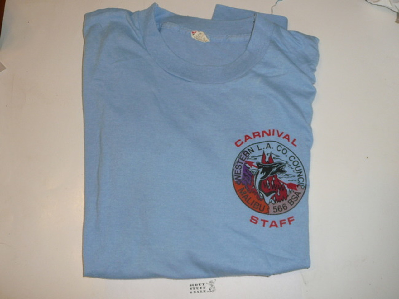 Order of the Arrow Lodge #566 Malibu 1980's Carnival STAFF Tee Shirt, Mens Large