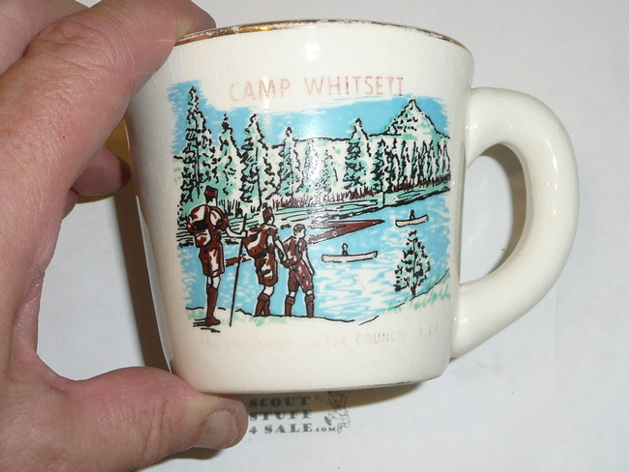 1970 Camp Whitsett Mug, Lake Scene, Fade to Camp and Council Name