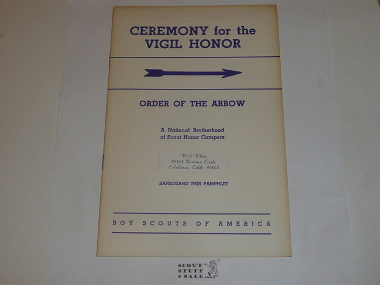 Vigil Ceremony Manual, Order of the Arrow, 1964, 10-64 Printing