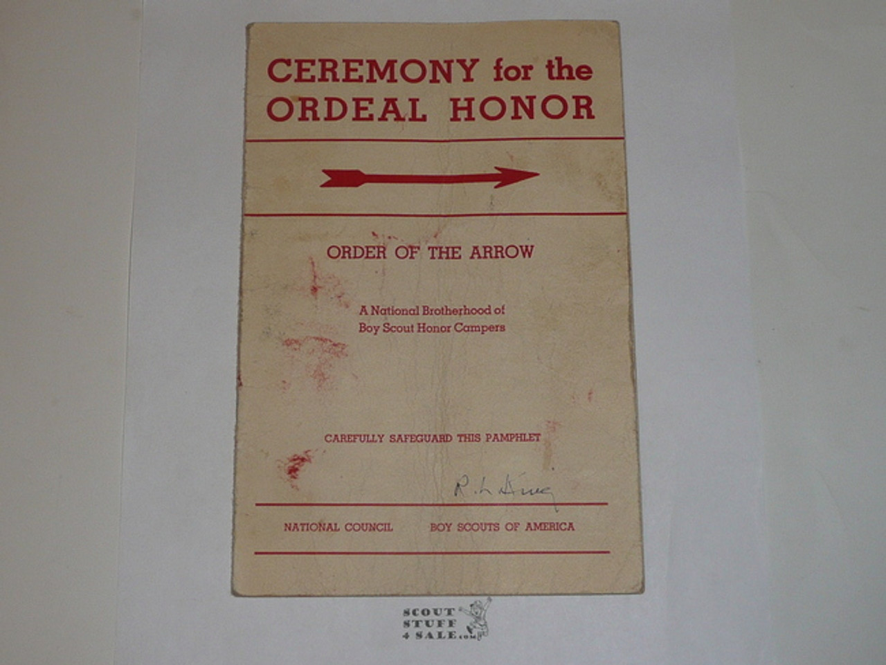 Ordeal Ceremony Manual, Order of the Arrow, 1948, 8-48 Printing, well used