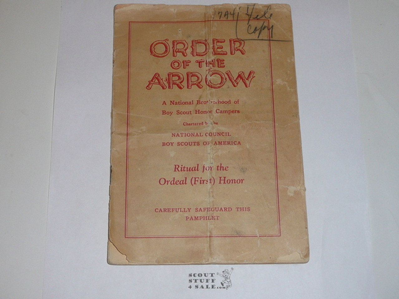 Ordeal Ceremony Manual, Order of the Arrow, 1936 Printing, well used and cover separated