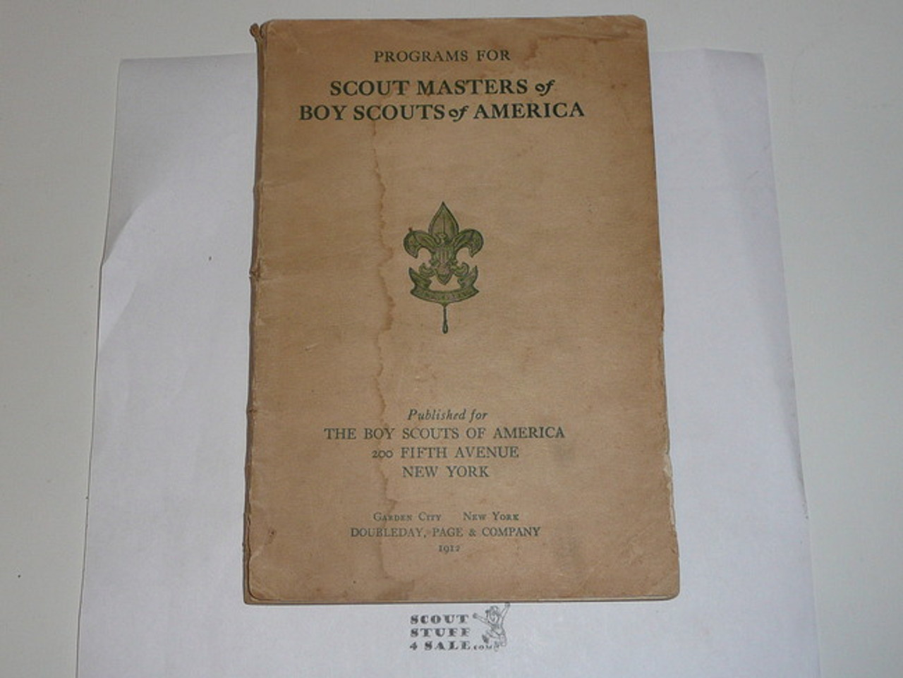 1912 Handbook For Scout Masters, Proof Edition, Linen Cover, 161 pages, used Condition with some spine wear and nibbled at edge by a mouse, printed on thin paper unlike the linen cover printings