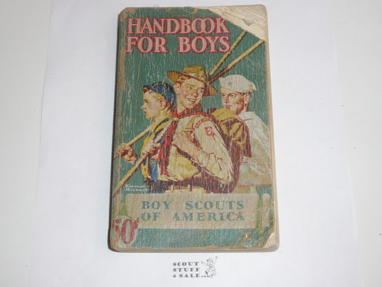 1946 Boy Scout Handbook, Fourth Edition, Thirty-ninth Printing, Norman Rockwell Cover, heavy cover spine and page wear