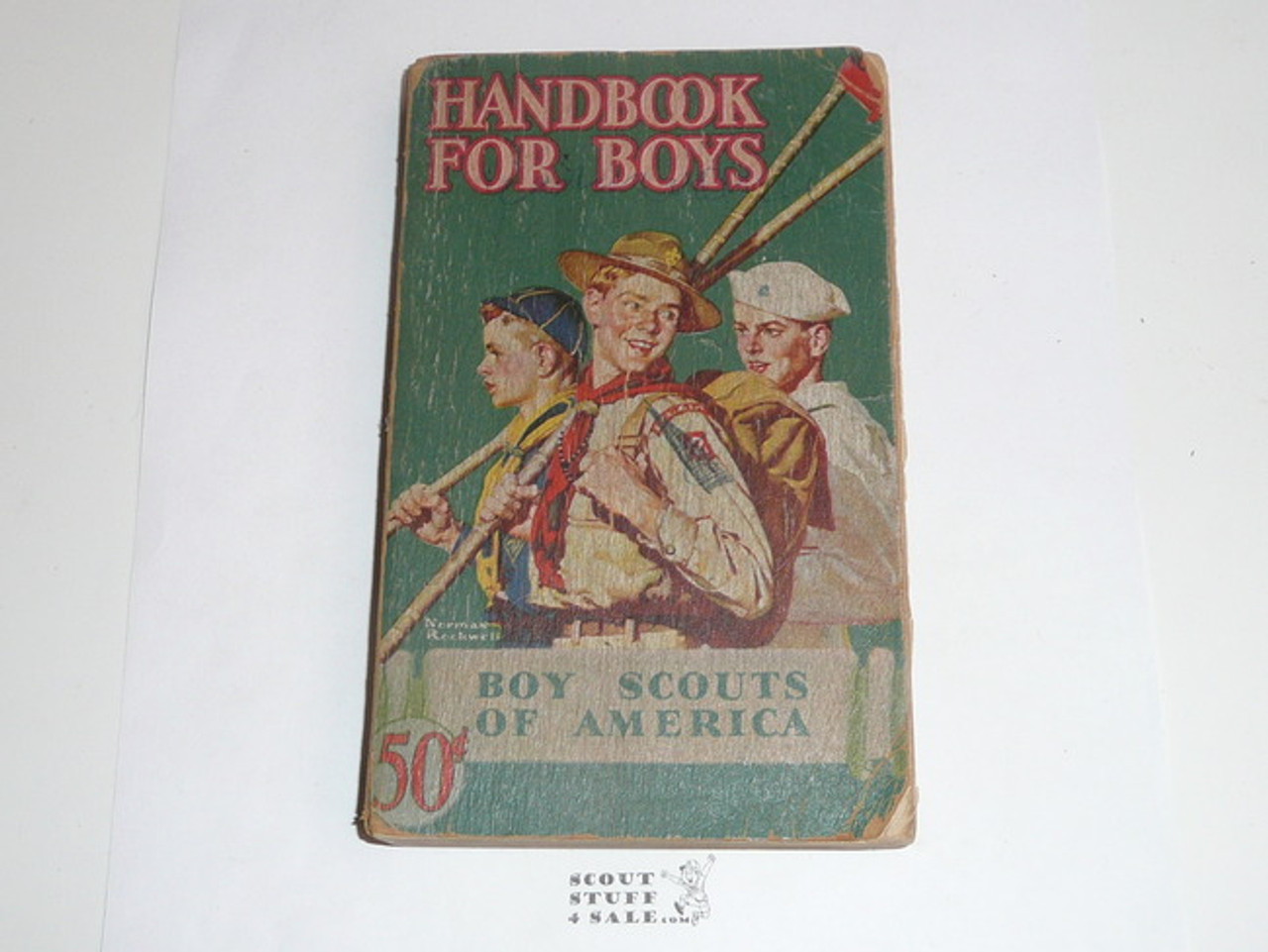 1940's Boy Scout Handbook, Fourth Edition, unknown Printing because first pages missing, Norman Rockwell Cover, some cover and spine wear