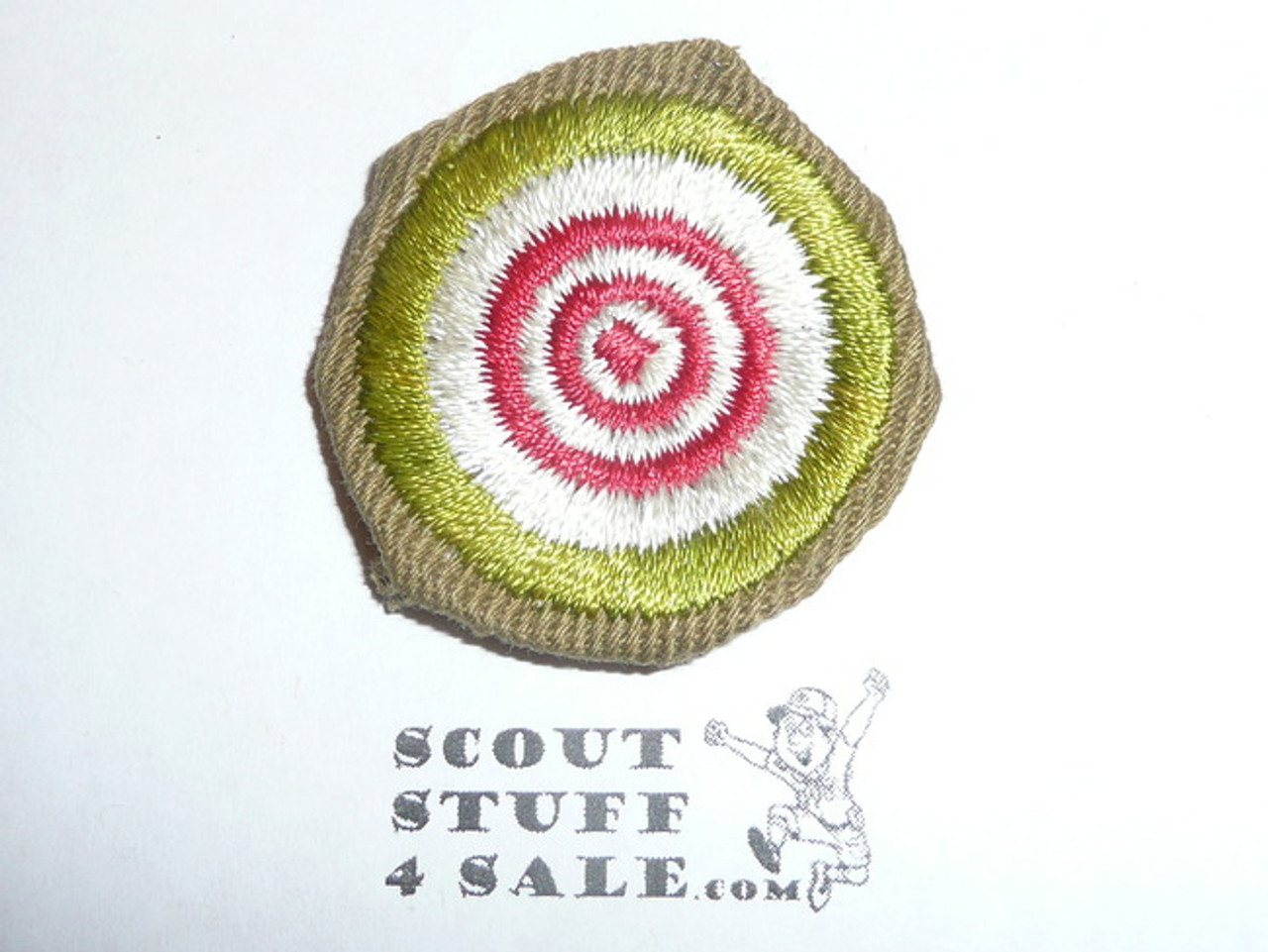 Marksmanship - Type C - Tan Crimped Merit Badge (1936-1946), was sewn but in very good condition