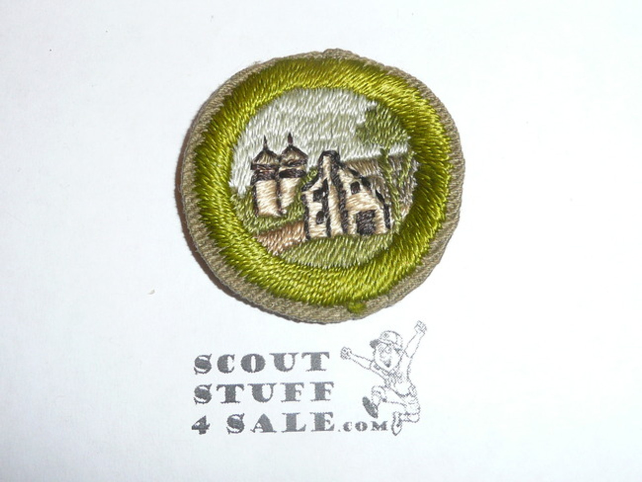Farm Home and its Planning - Type C - Tan Crimped Merit Badge (1936-1946), was sewn but in very good condition