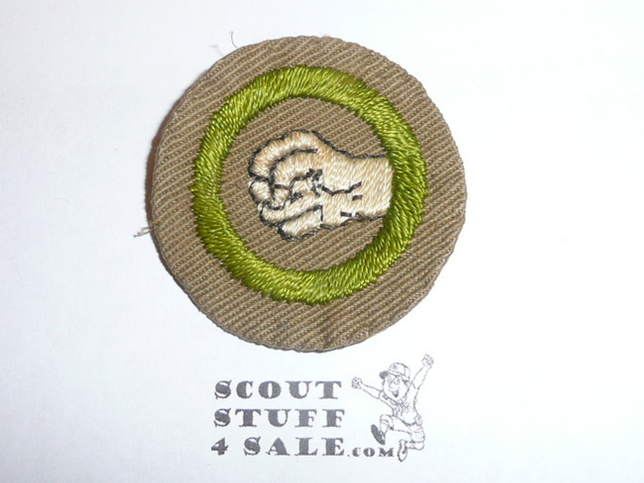 Physical Development - Type B - Wide Crimped Bdr Tan Merit Badge (1934-1935), was sewn but in very good condition