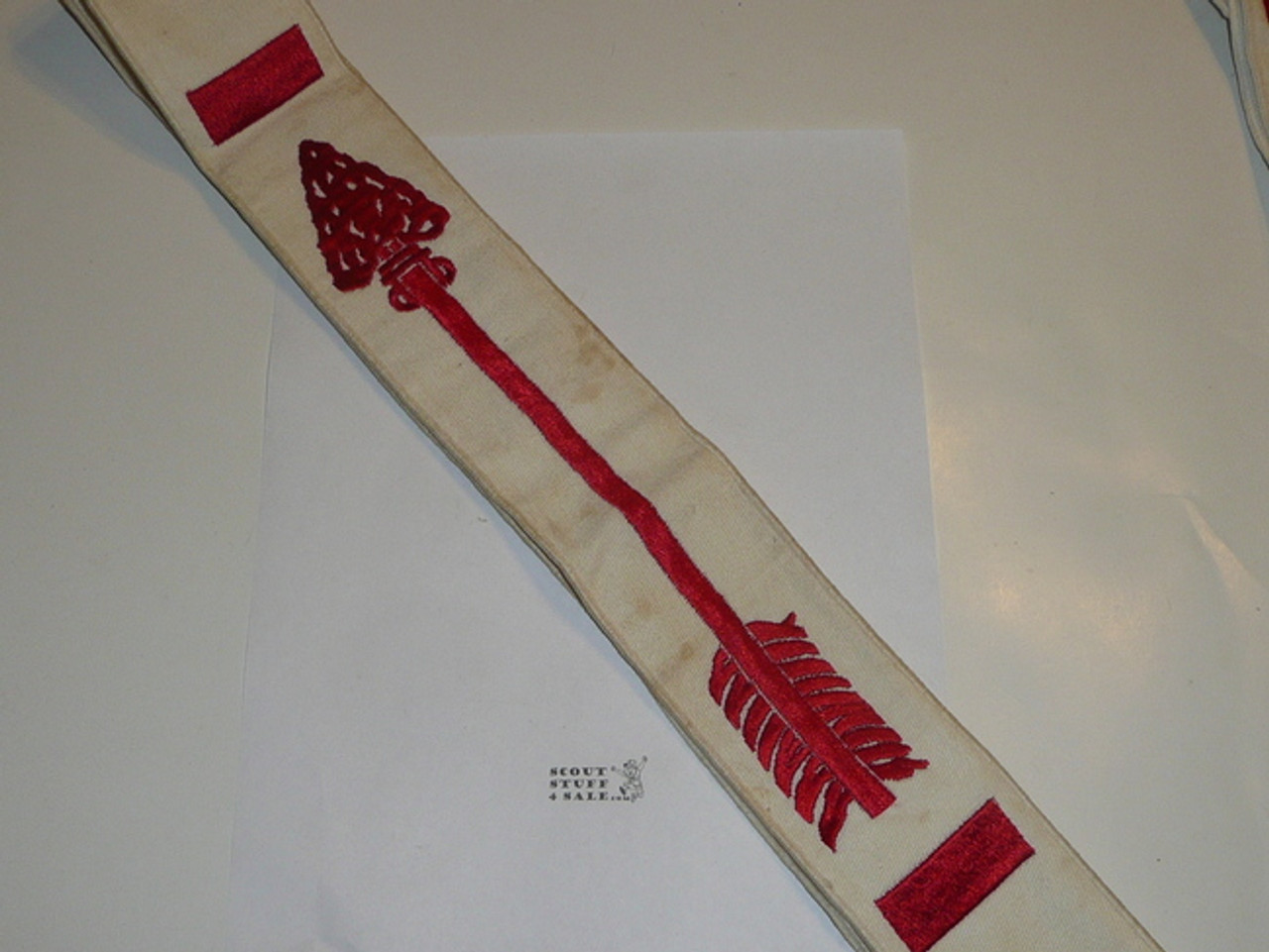 1960's Embroidered On Twill Brotherhood Order of the Arrow Sash, Heavy Twill With Narrow Edge Border, Used, 27"