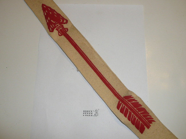1950's Flocked Felt Ordeal Order of the Arrow Sash, Used, No Flocking Remaining, 30.5"