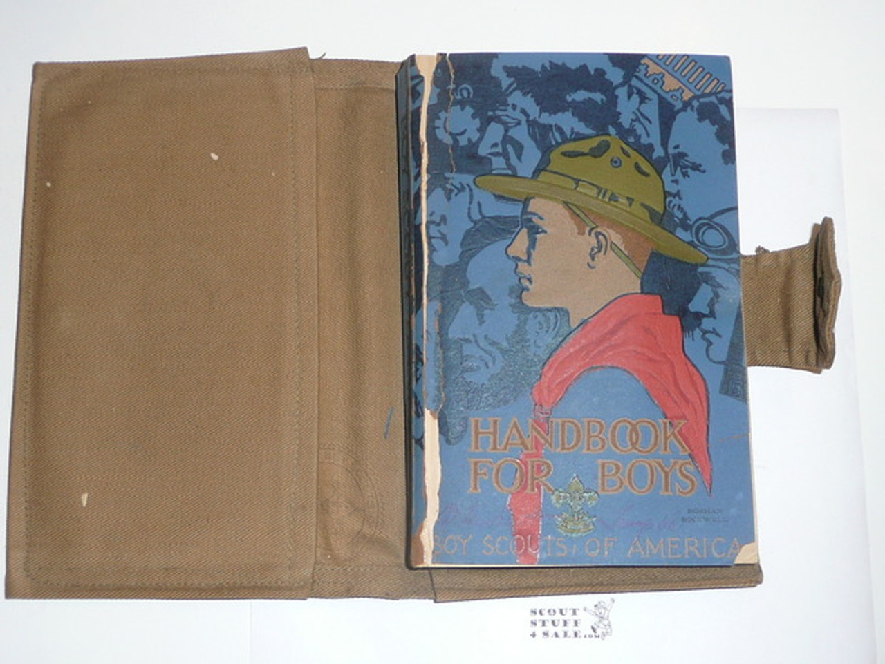 1929 Boy Scout Handbook in the Offical BSA Canvas Book Cover, Third Edition, eighth Printing , Norman Rockwell Cover, cover separated from spine
