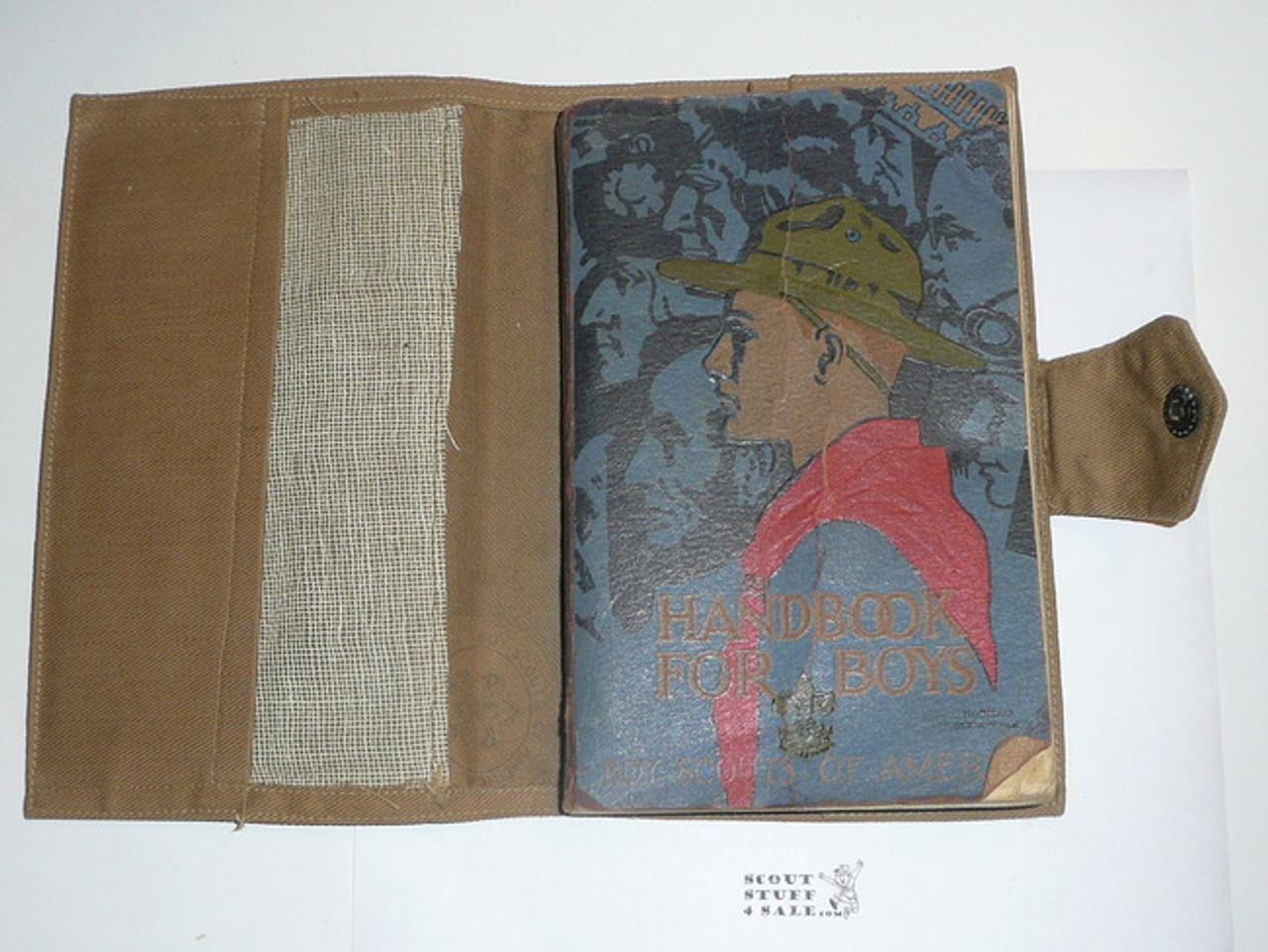 1930's Boy Scout Handbook in the Offical BSA Canvas Book Cover, Third Edition, unknown Printing because title page is missing, Norman Rockwell Cover
