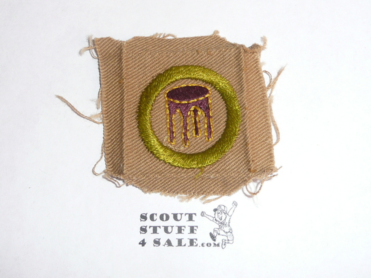 Woodwork (stool) - Type A - Square Tan Merit Badge (1911-1933), used