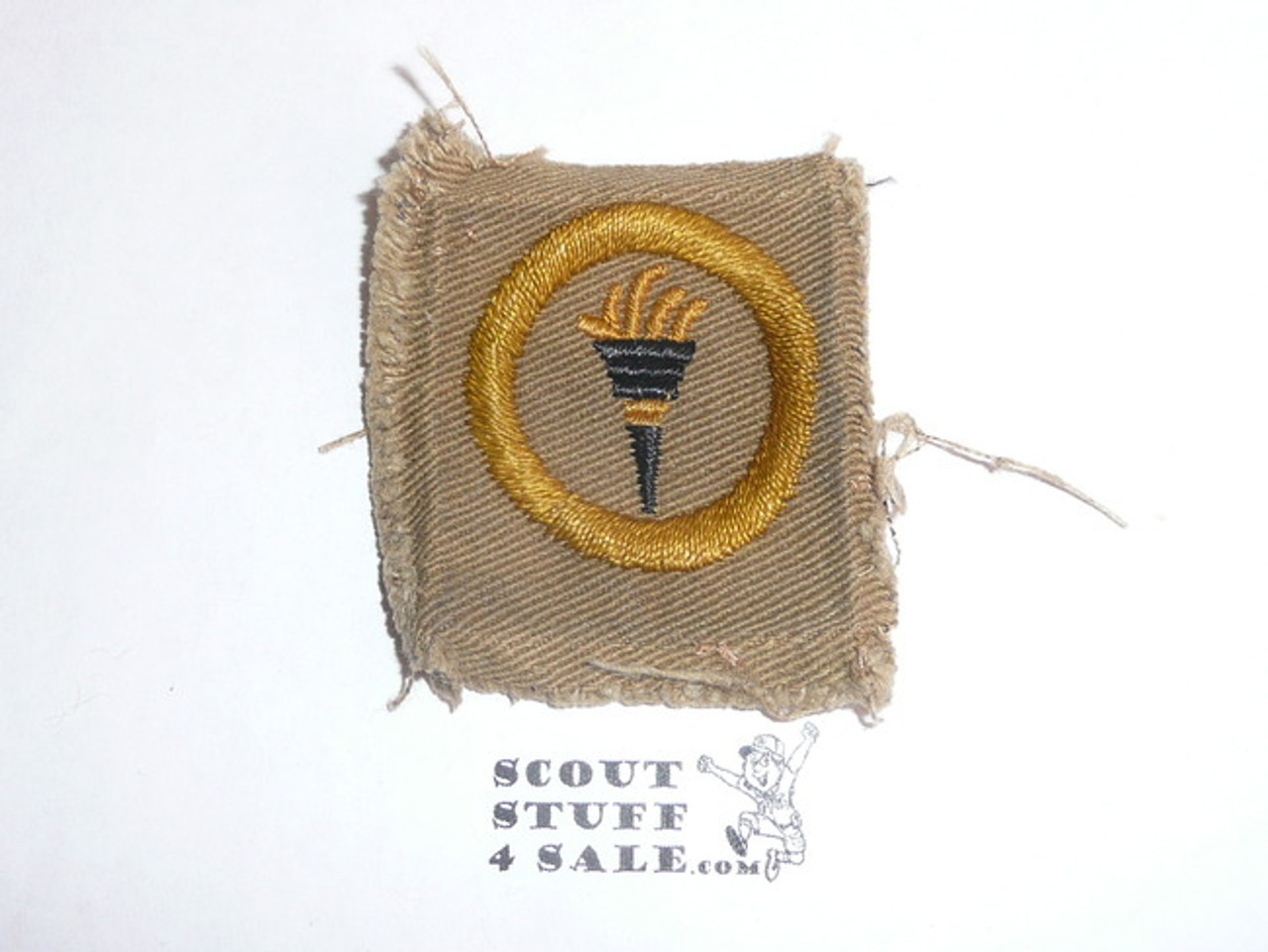 Public Health - Type A - Square Tan Merit Badge (1911-1933), TEENS variety, BSA emblem on back, used